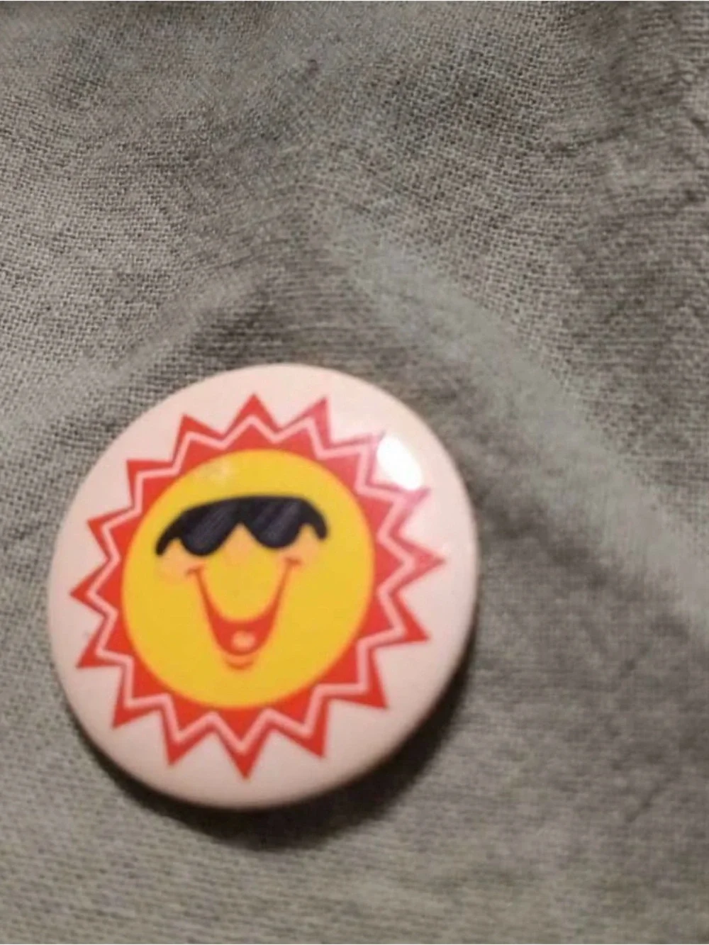 Mini Retro Sunny Smiley Button Badge - Yellow Sun with Sunglasses